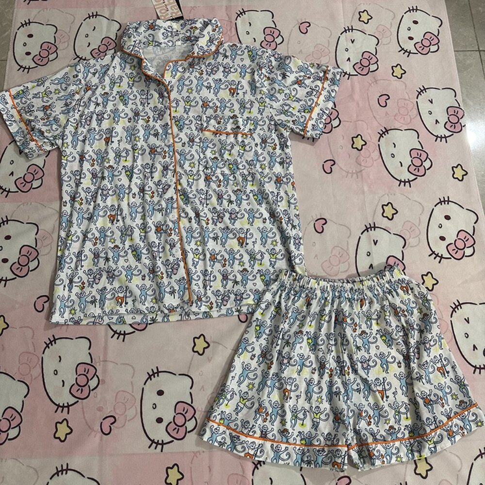 Roller Rabbit Blue Monkey Print Pajama Set